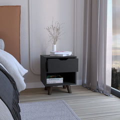 Crail Nightstand with 1 Open Storage Shelf, 1 Drawer and Wooden Legs