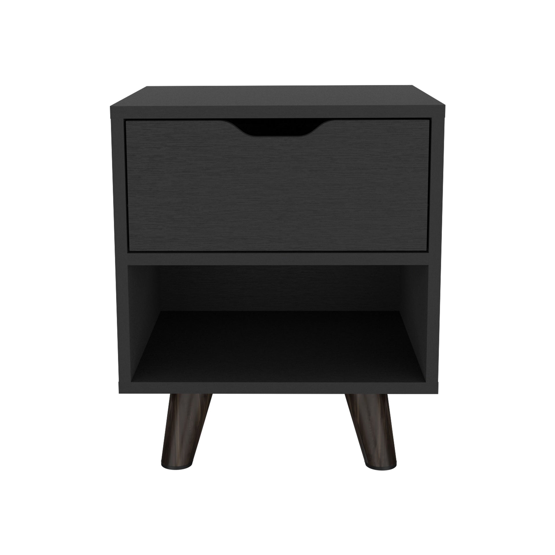 Crail Nightstand with 1 Open Storage Shelf, 1 Drawer and Wooden Legs