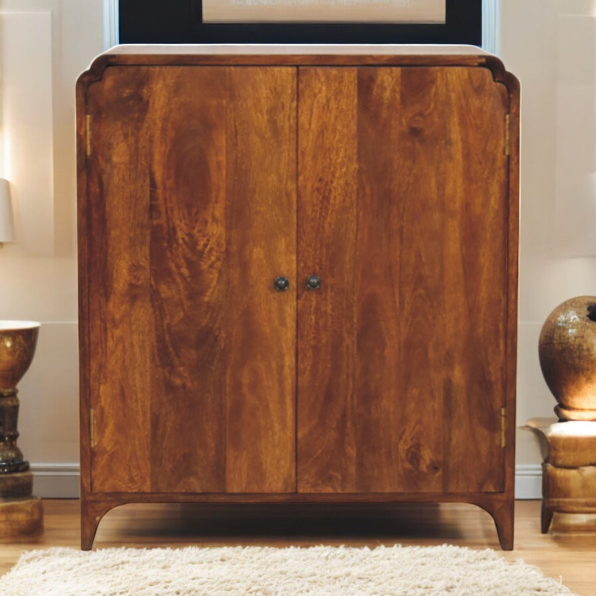 Solid Wood Newton Cabinet, 2 Shelves, Chestnut, Brown