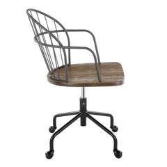 Riley Farmhouse Adjustable Office Chair in Black Metal and Dark Walnut Wood by LumiSource