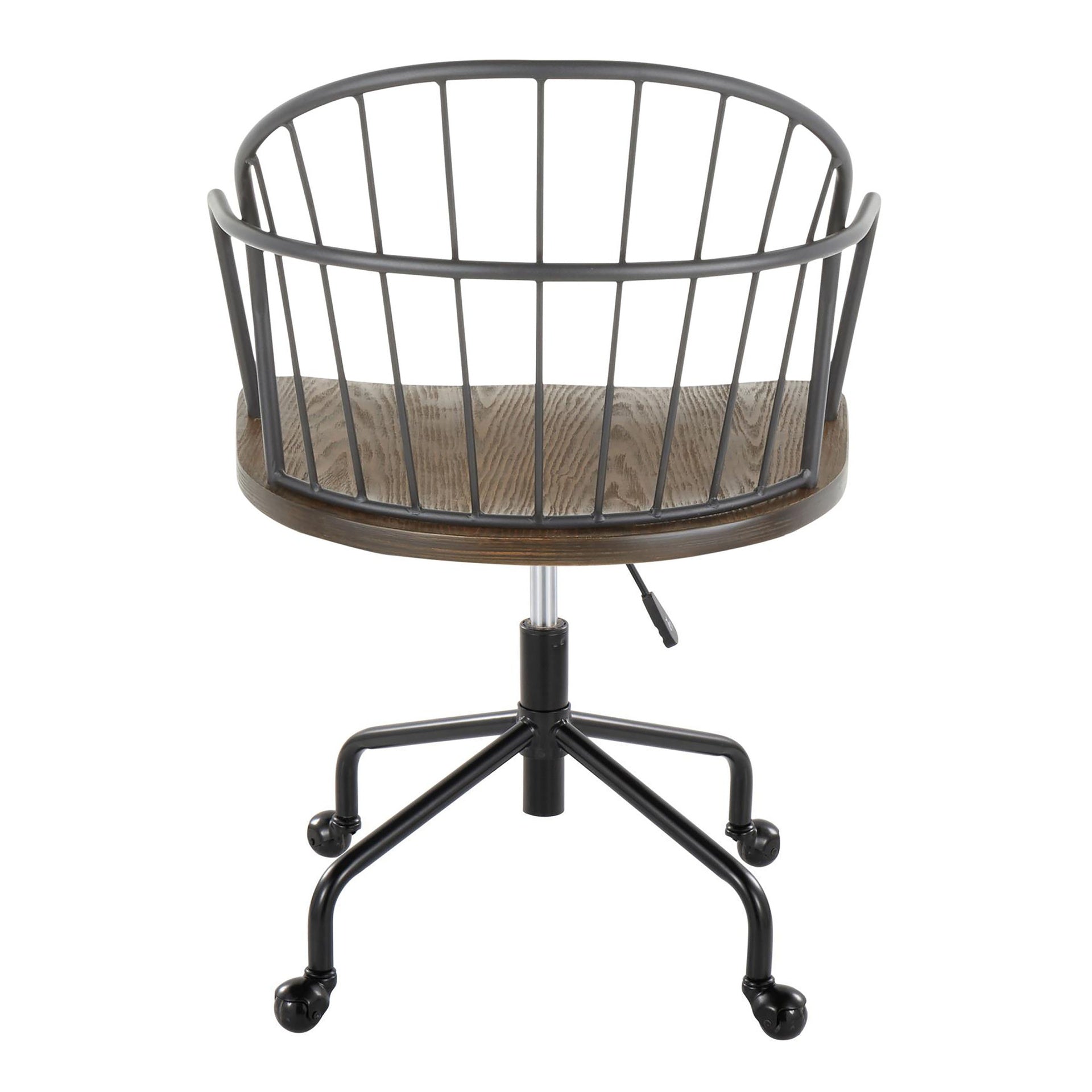 Riley Farmhouse Adjustable Office Chair in Black Metal and Dark Walnut Wood by LumiSource