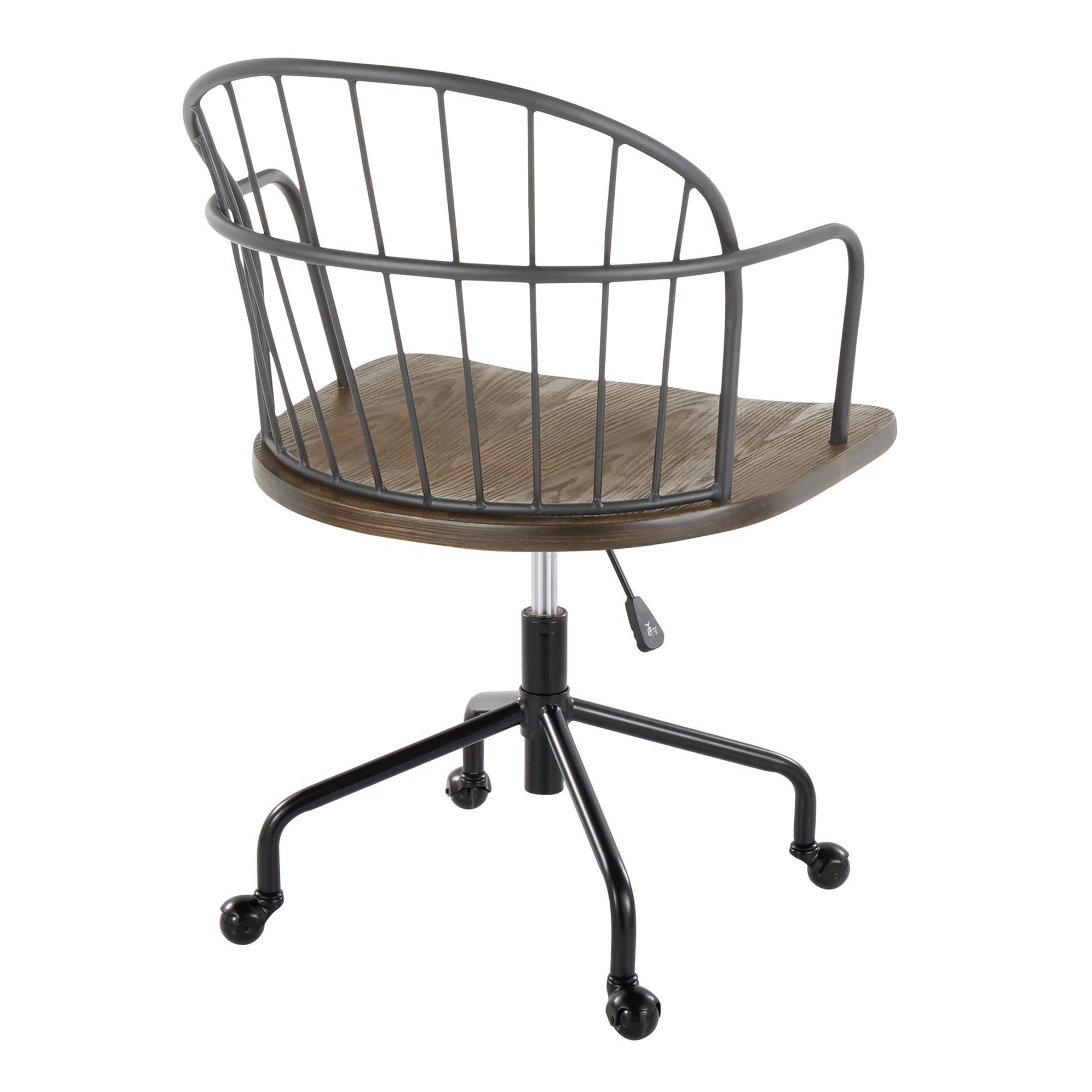 Riley Farmhouse Adjustable Office Chair in Black Metal and Dark Walnut Wood by LumiSource
