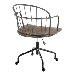 Riley Farmhouse Adjustable Office Chair in Black Metal and Dark Walnut Wood by LumiSource