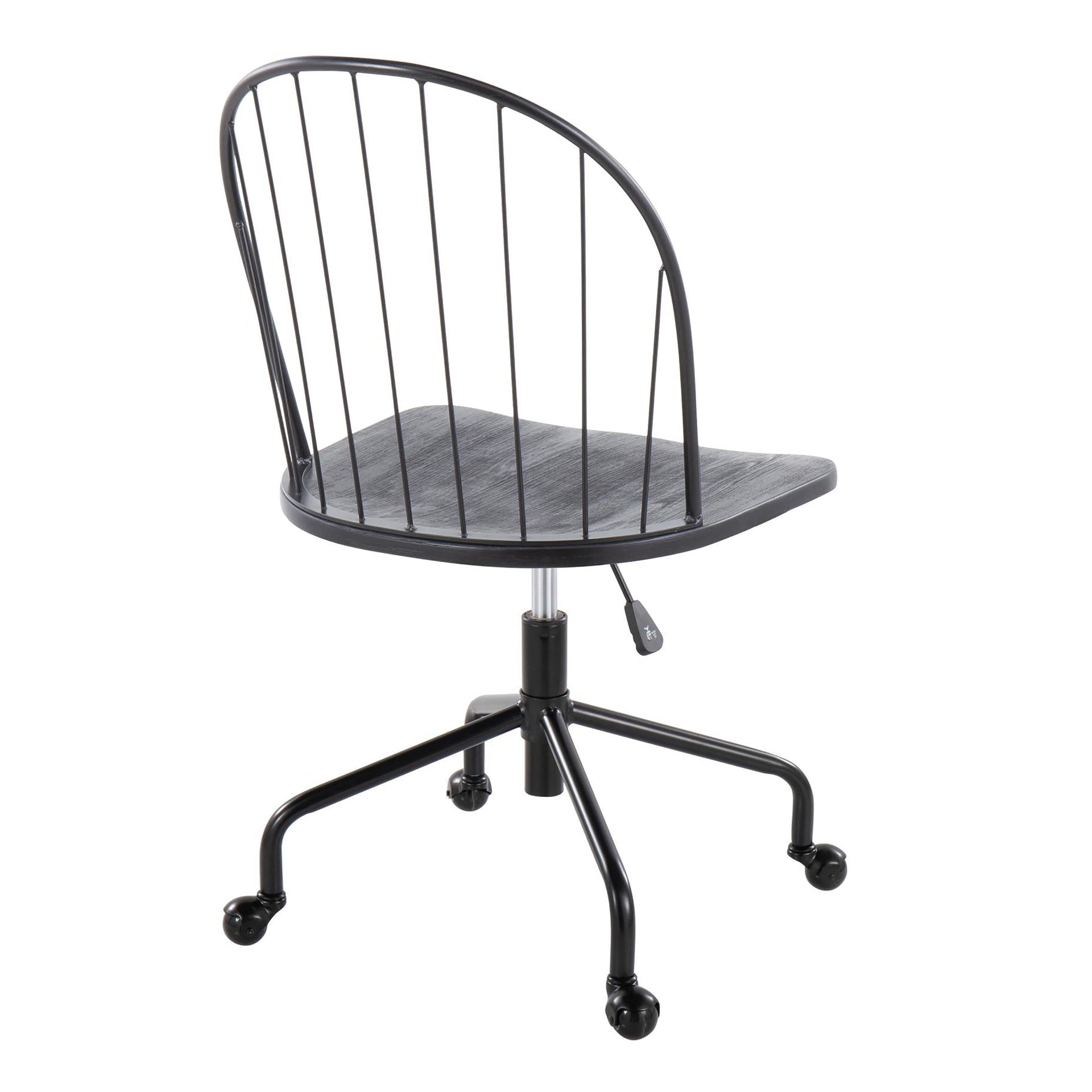 Riley Farmhouse Adjustable High Back Office Chair in Black Metal and Black Wood by LumiSource