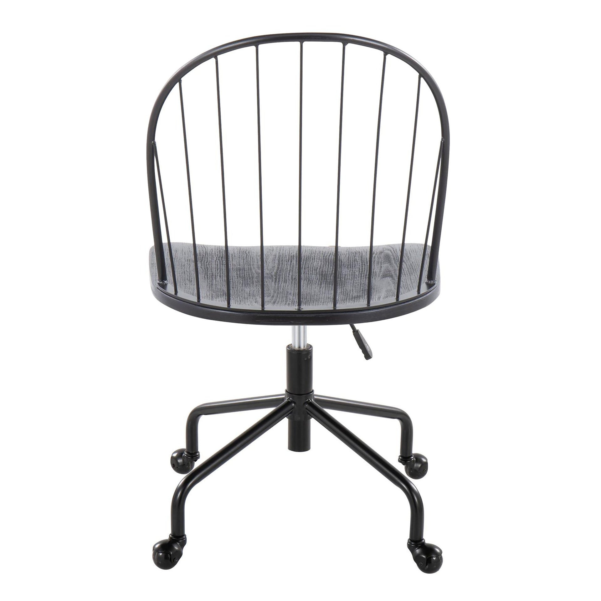 Riley Farmhouse Adjustable High Back Office Chair in Black Metal and Black Wood by LumiSource
