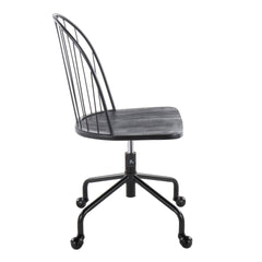 Riley Farmhouse Adjustable High Back Office Chair in Black Metal and Black Wood by LumiSource