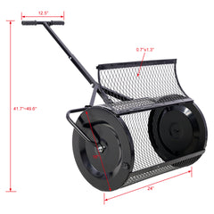 Peat Moss Spreader 24inch,Compost Spreader Metal Mesh,T shaped Handle for planting seeding,Lawn and Garden Care Manure Spreaders Roller,heavy duty balck