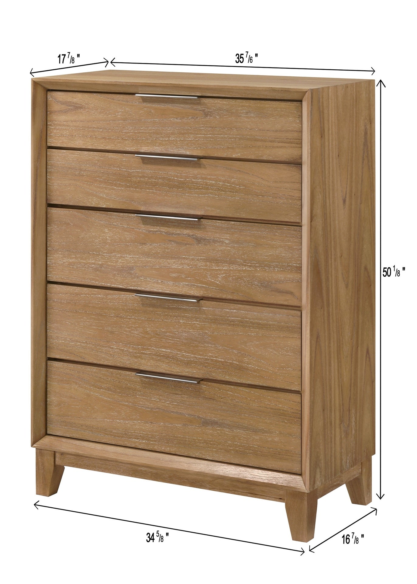 1pc Contemporary 5-Drawer Tall Chest Natural Wood Finish Wooden Bedroom Furniture