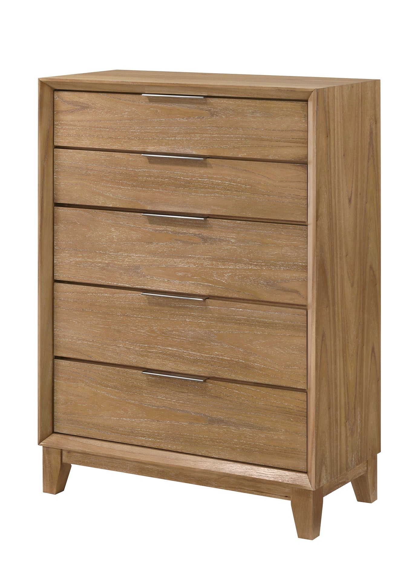 1pc Contemporary 5-Drawer Tall Chest Natural Wood Finish Wooden Bedroom Furniture