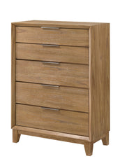1pc Contemporary 5-Drawer Tall Chest Natural Wood Finish Wooden Bedroom Furniture