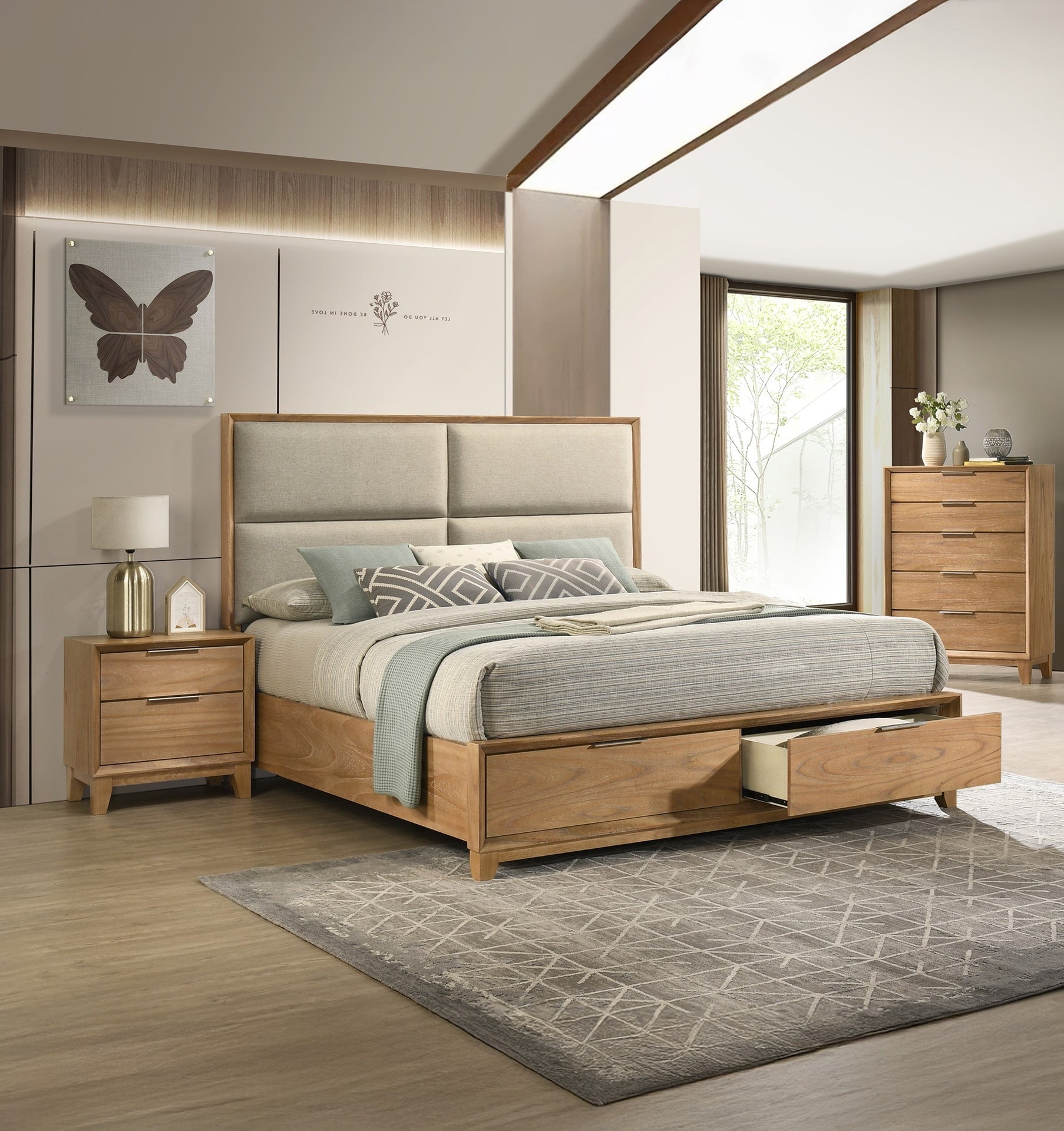 1pc Contemporary 5-Drawer Tall Chest Natural Wood Finish Wooden Bedroom Furniture