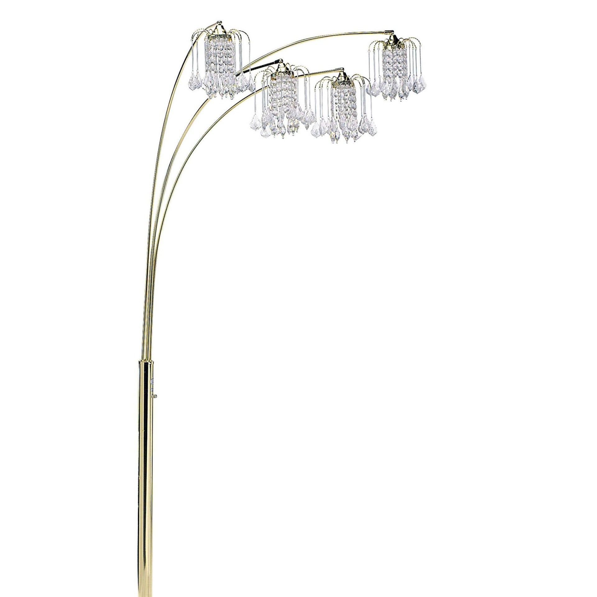 84" Tall Metal Floor Lamp with Brass Finish, Crystal Chandelier design