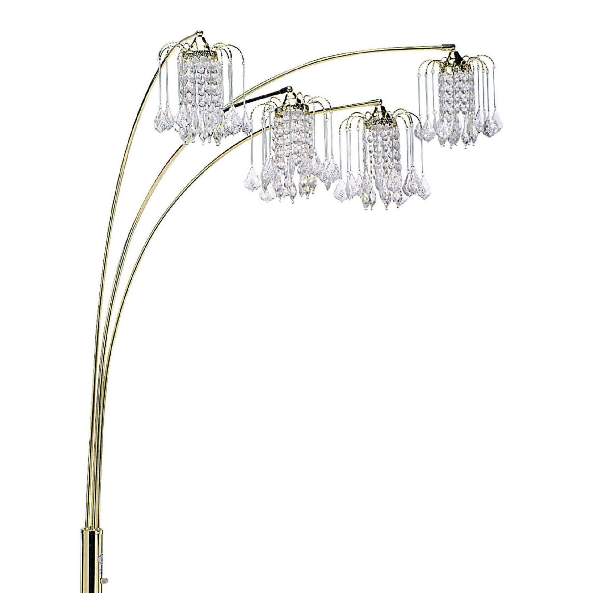 84" Tall Metal Floor Lamp with Brass Finish, Crystal Chandelier design