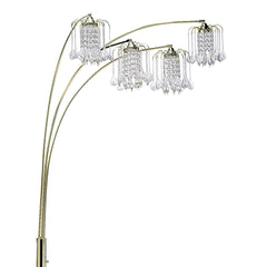 84" Tall Metal Floor Lamp with Brass Finish, Crystal Chandelier design