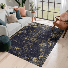 MAVAL Black Washable Rug 3x5 Area Rug (Black+Gold, 3' x 5')