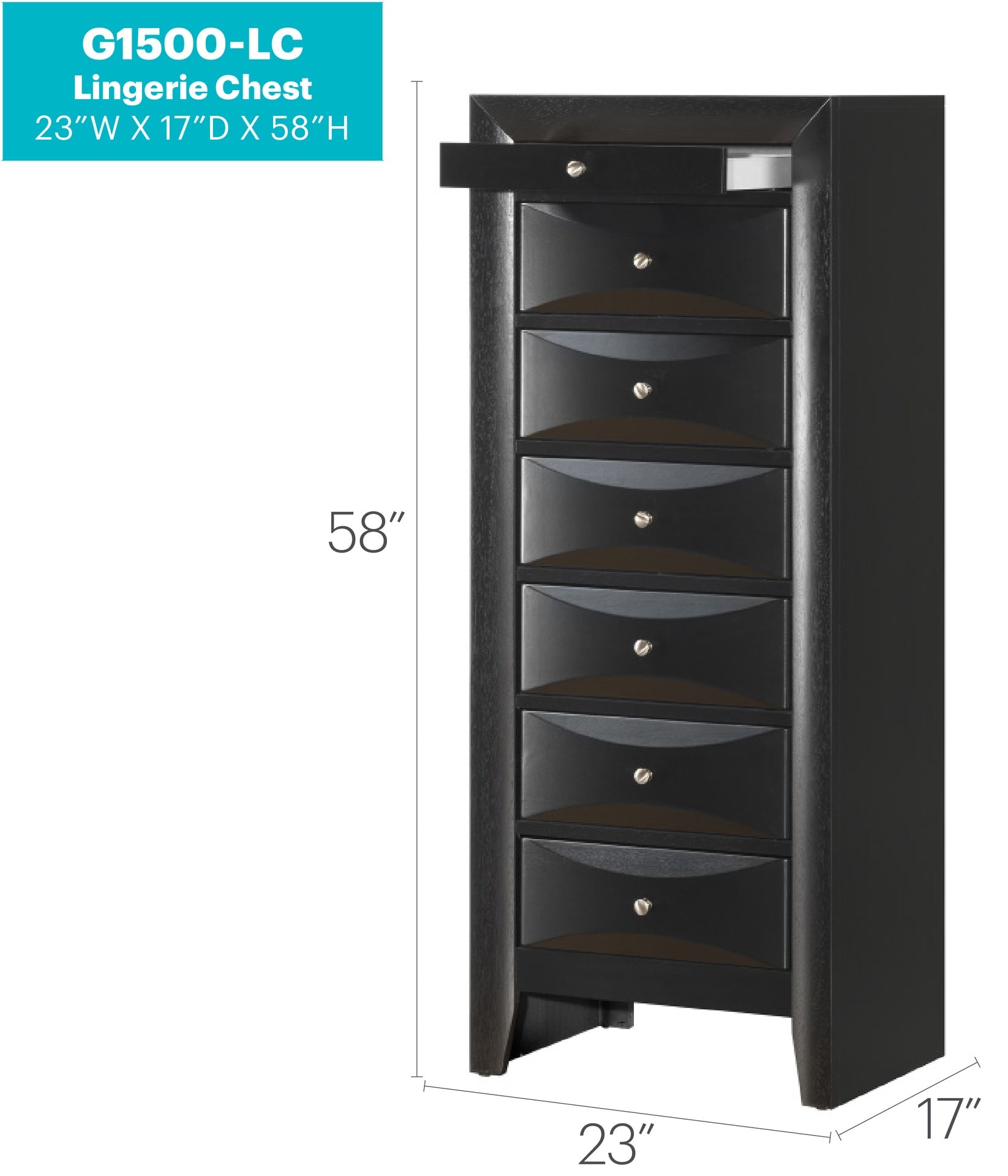 Glory Furniture Marilla G1500-LC 7 Drawer Lingerie Chest , Black