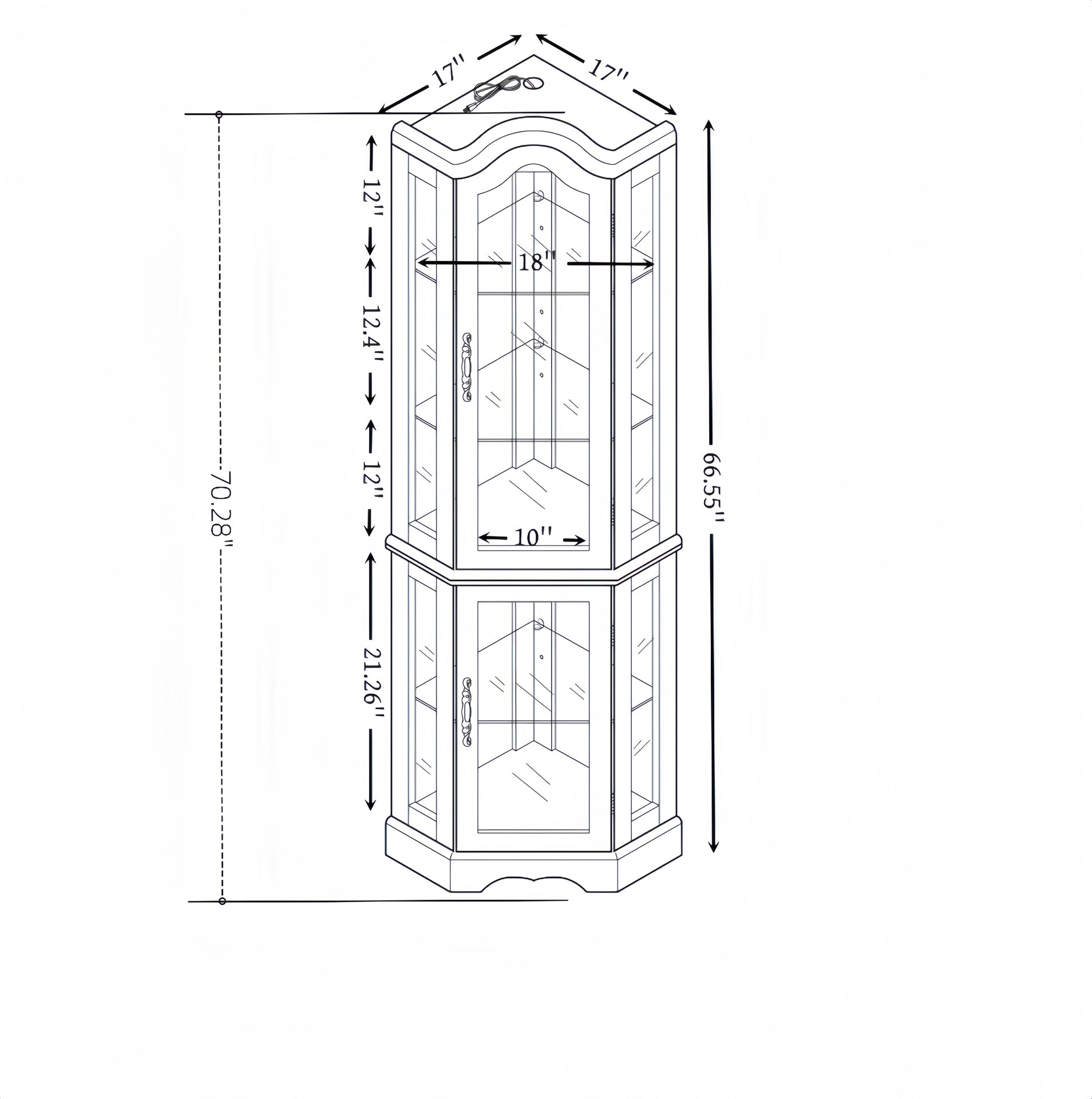 Lighted Corner Curio Cabinet with Tempered Glass Doors & Shelves - Elegant Oak Display Storage for Living Room & Bedroom Decor-DARK CHERRY