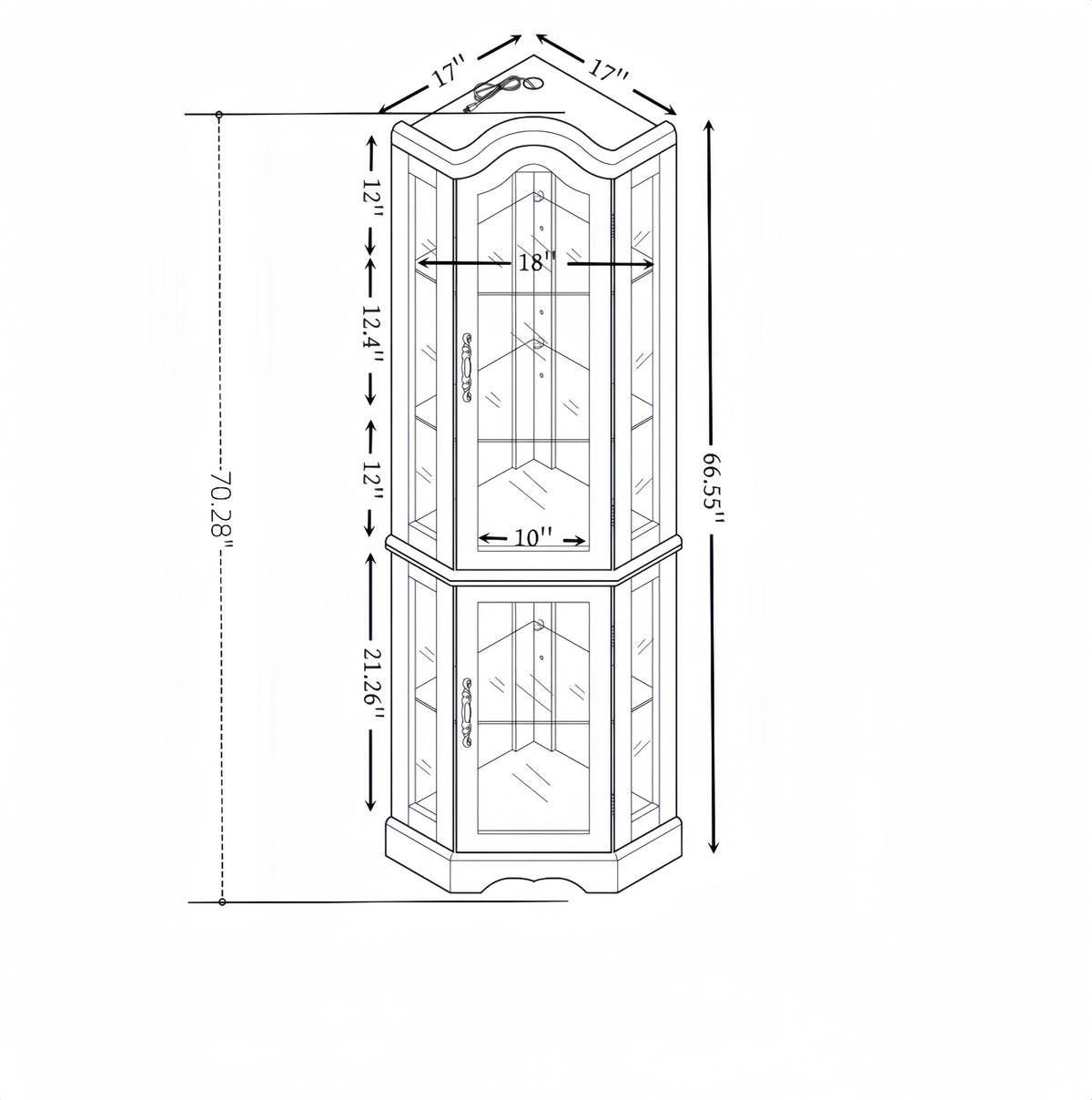 Lighted Corner Curio Cabinet with Tempered Glass Doors & Shelves - Elegant Oak Display Storage for Living Room & Bedroom Decor-DARK CHERRY