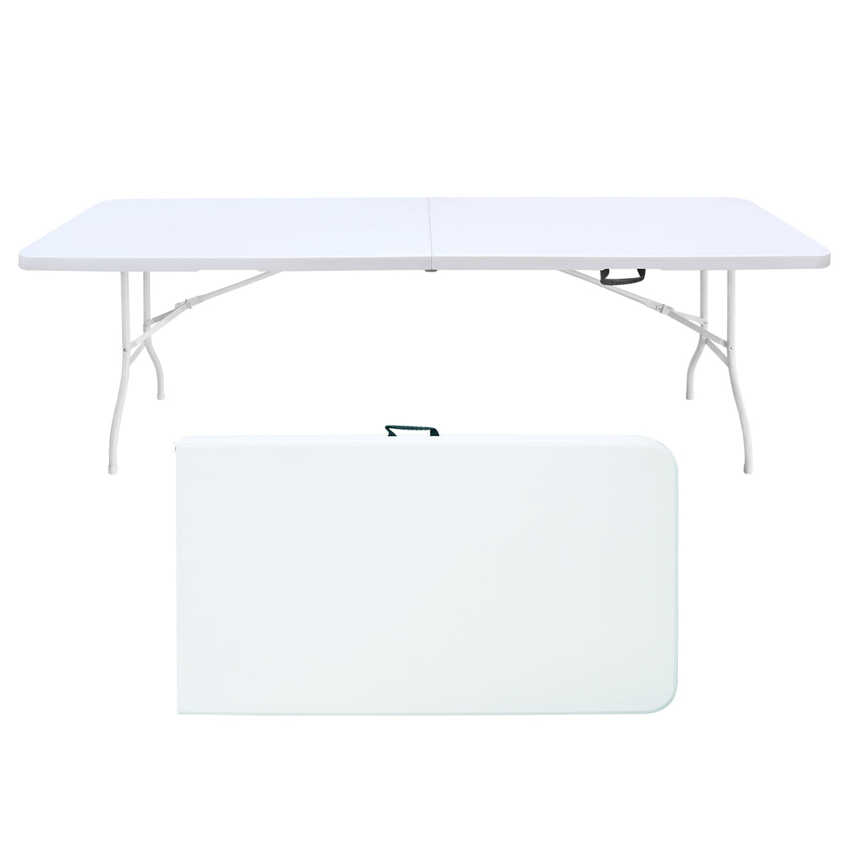 8ft Folding Table, Portable Plastic Table for Camping, Picnics, Parties, High Load Bearing Foldable Table White