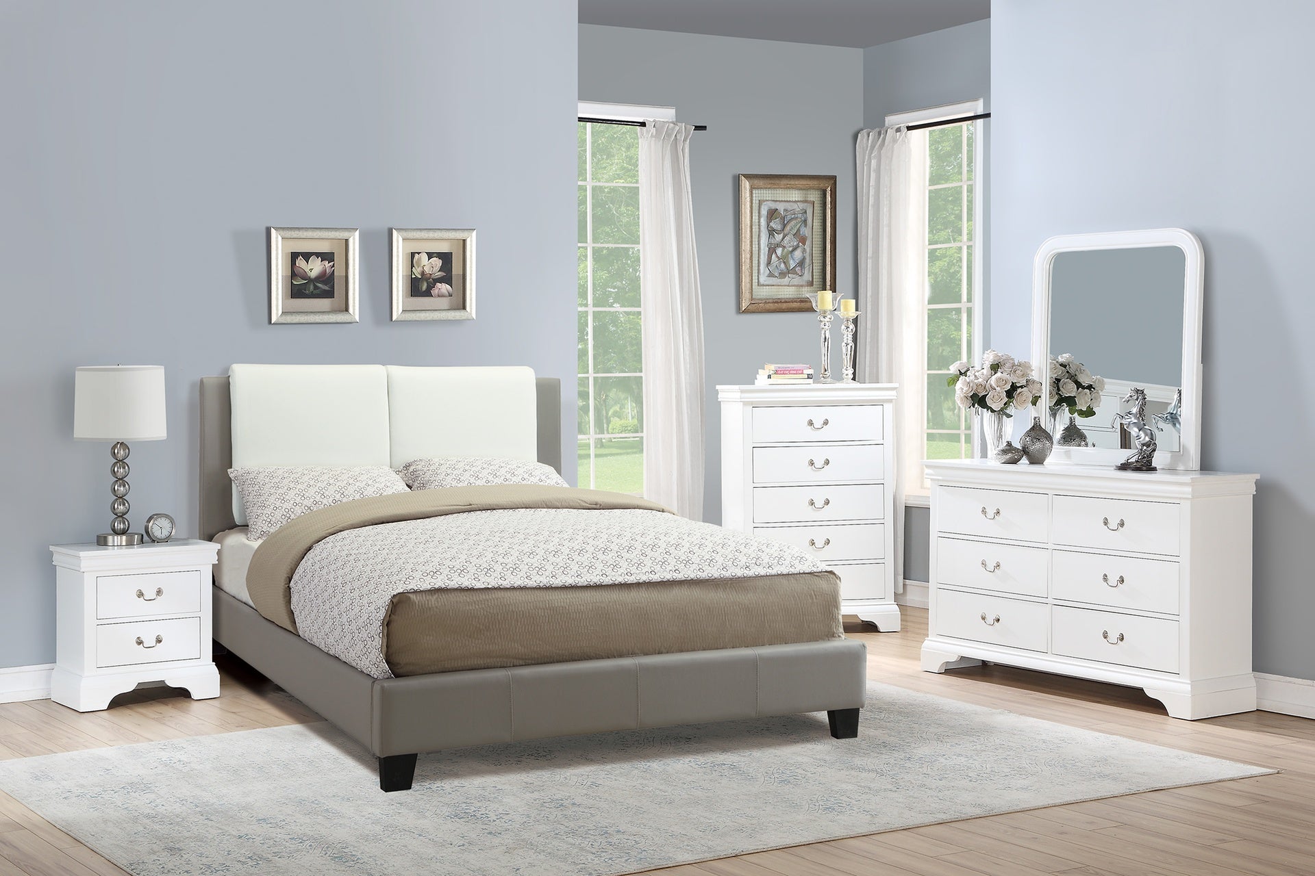 CAL-KING BED in White & Grey