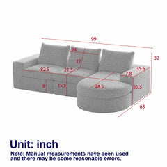 99-Inch Chenille Cloud Curved Sectional Sofa with Chaise, L-Shaped Modern Boneless Couch with Deep Seats, Chenille Sectional Sofa for Living Room and Bedroom, No Assembly Required