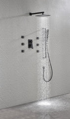 Wall mounted shower system with 6 body sprays and hand shower
