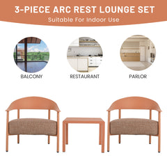 Holiday - Modern 2-Piece Accent Chair Set with Coffee Table – Apricot Brown PP & Steel Frame Sofa Set, Soft Cushioned Seating for Living Room, Lounge, Balcony (2 Chairs + 1 Table)