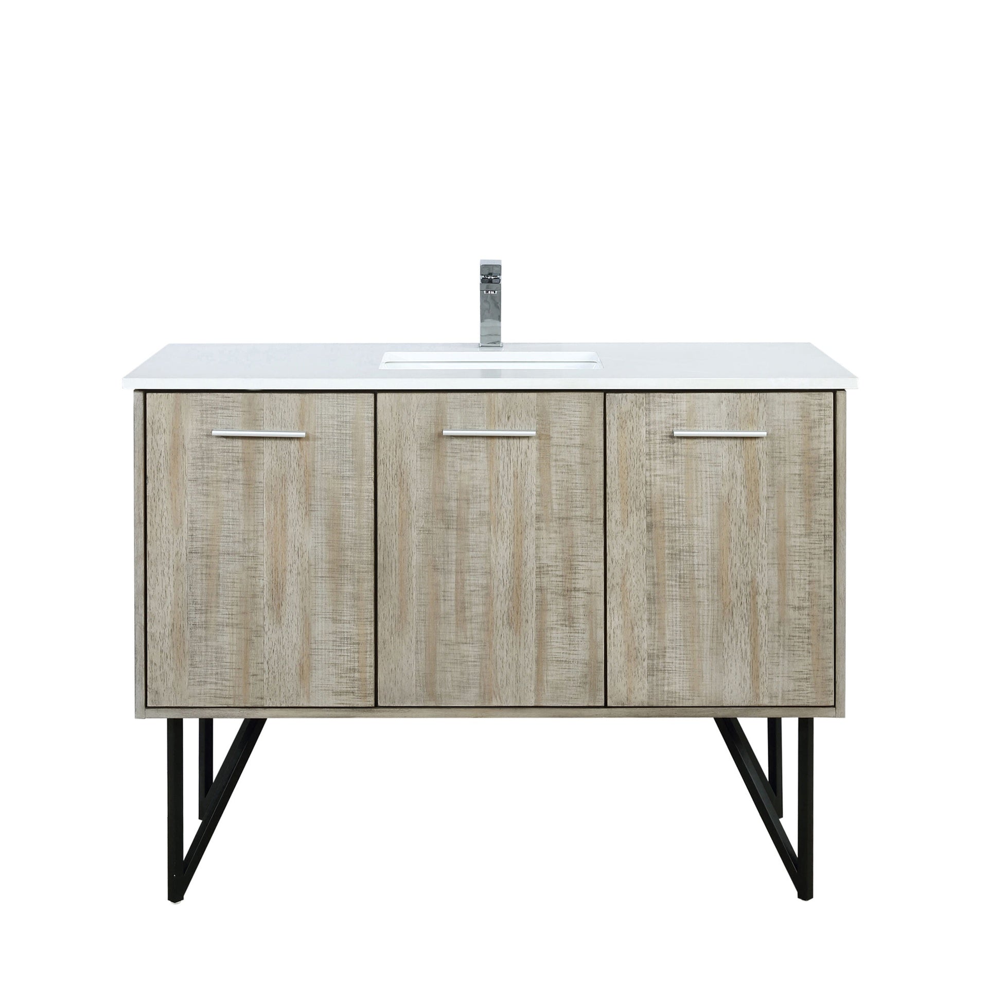 Rustic Acacia Bath Vanity 48 in. W x 20 in. D, White Quartz Top and Chrome Faucet Set