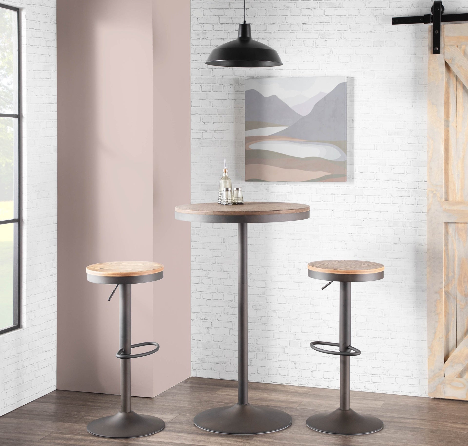 Dakota Industrial Adjustable Bar / Dinette Table in Antique and Brown by LumiSource
