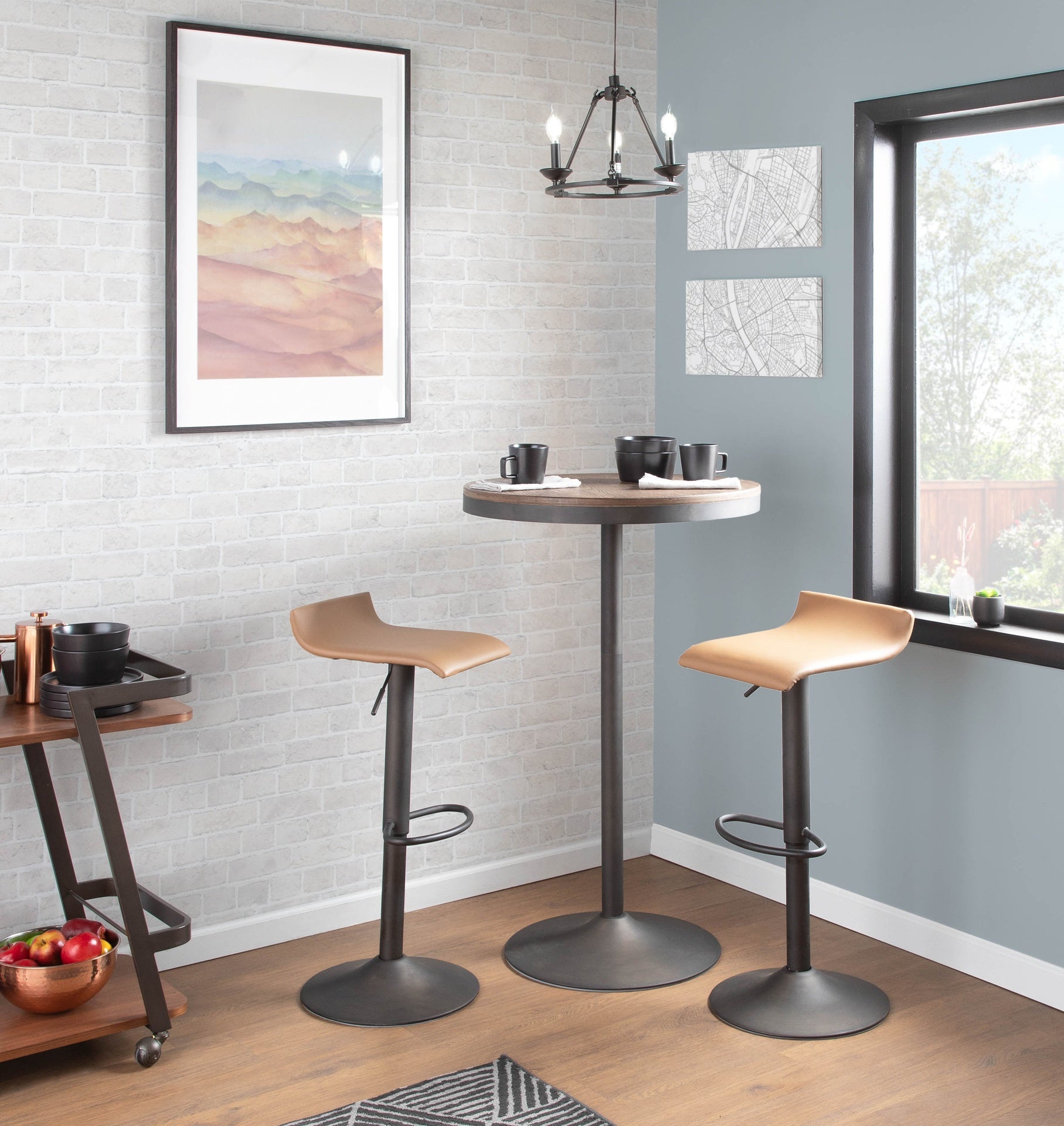Dakota Industrial Adjustable Bar / Dinette Table in Antique and Brown by LumiSource
