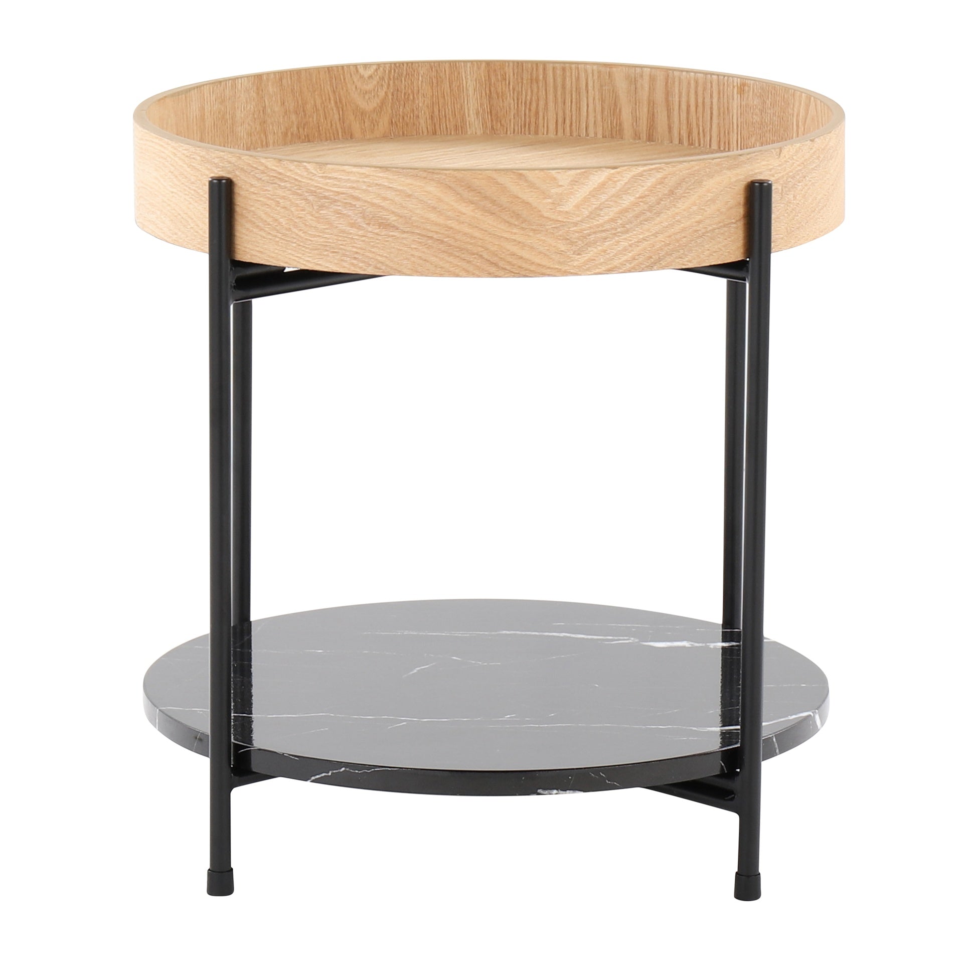 Daniella Contemporary End Table in Black Metal and Natural Wood with Black Marble Accent by LumiSource