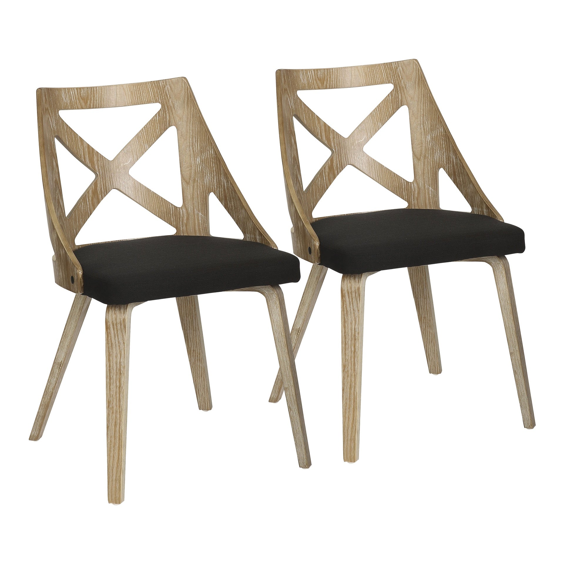 Charlotte Farmhouse Chair in White Washed Wood and Charcoal Fabric by LumiSource - Set of 2