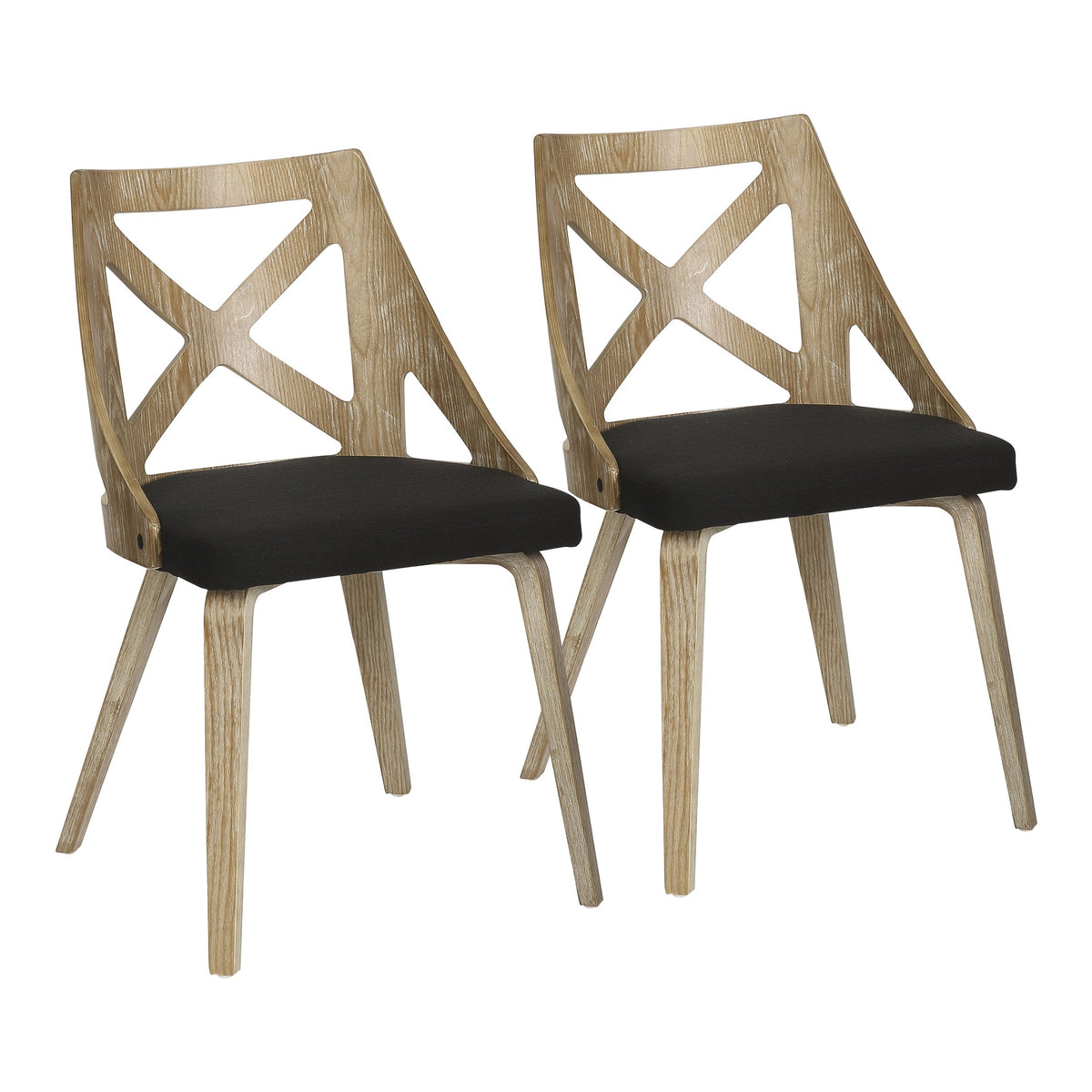 Charlotte Farmhouse Chair in White Washed Wood and Charcoal Fabric by LumiSource - Set of 2