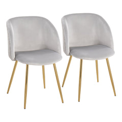 Fran Pleated Waves Contemporary Chair in Gold Metal and Pleated Silver Velvet Waves by LumiSource - Set of 2