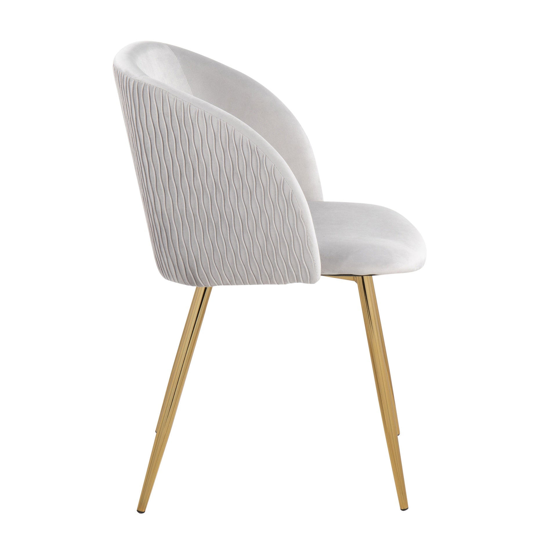 Fran Pleated Waves Contemporary Chair in Gold Metal and Pleated Silver Velvet Waves by LumiSource - Set of 2