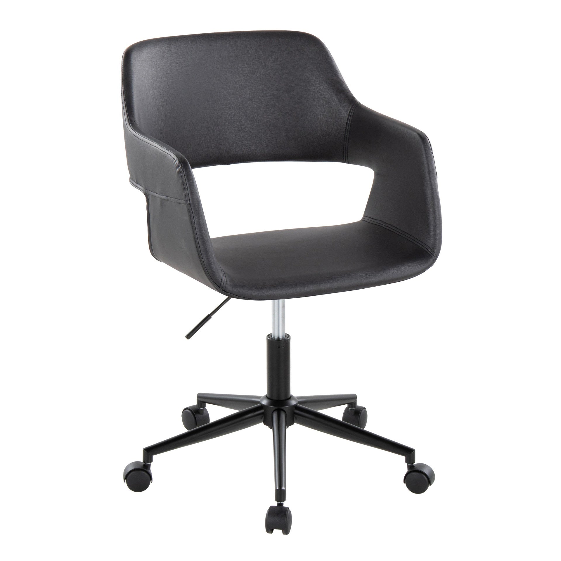 Margarite Contemporary Task Chair in Black Metal and Black Faux Leather by LumiSource