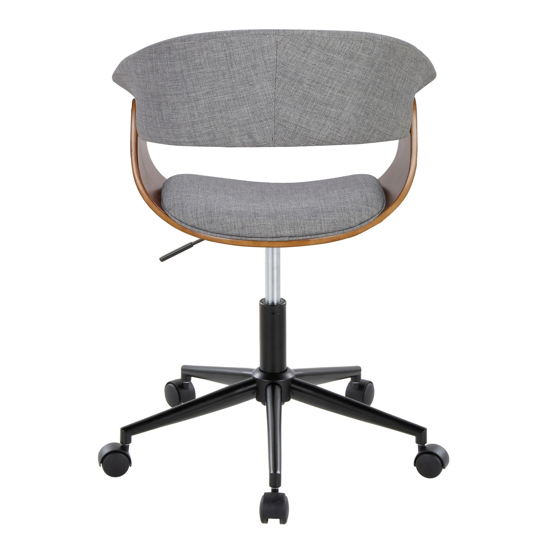 Vintage Mod Mid-Century Modern Office Chair in Black Metal, Walnut Wood and Light Grey Fabric by LumiSource