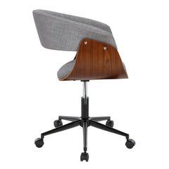 Vintage Mod Mid-Century Modern Office Chair in Black Metal, Walnut Wood and Light Grey Fabric by LumiSource