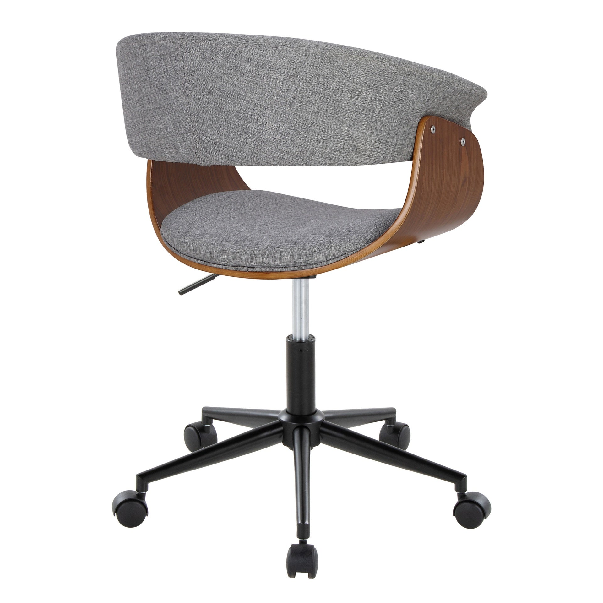 Vintage Mod Mid-Century Modern Office Chair in Black Metal, Walnut Wood and Light Grey Fabric by LumiSource