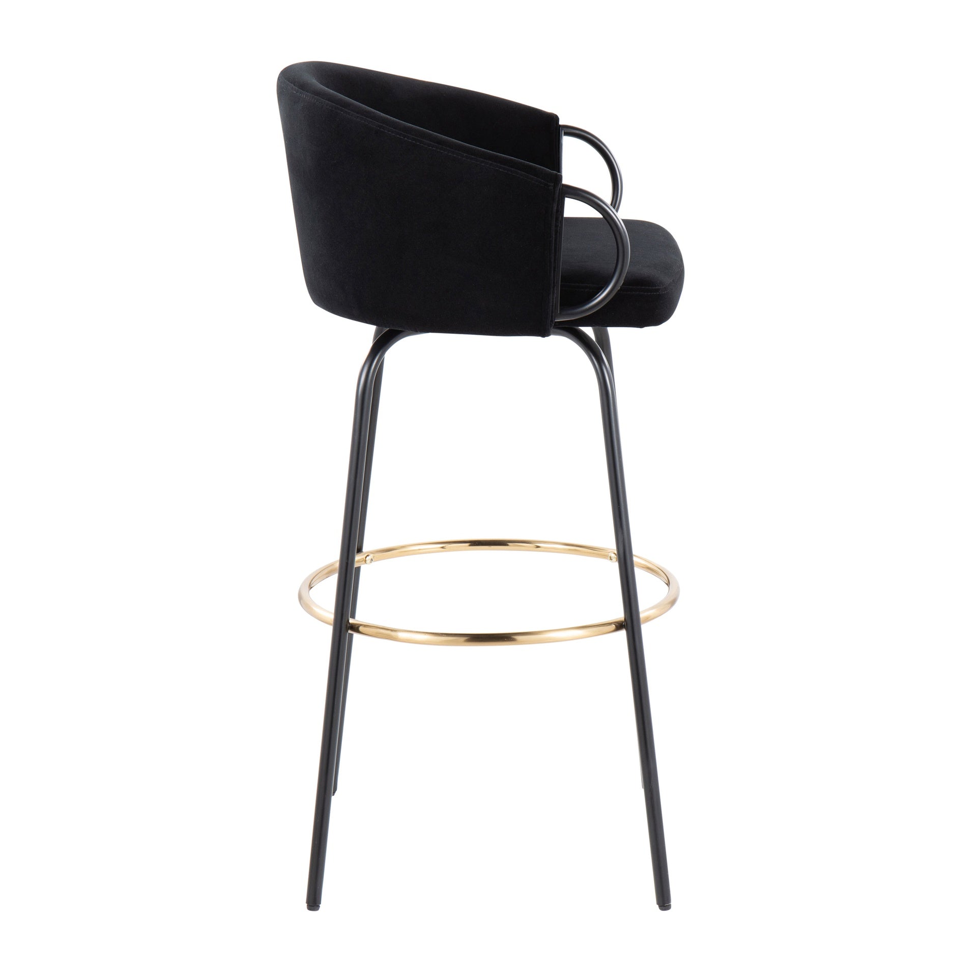 Claire Contemporary/Glam Barstool in Black Metal and Black Velvet with Gold Metal Footrest by LumiSource - Set of 2