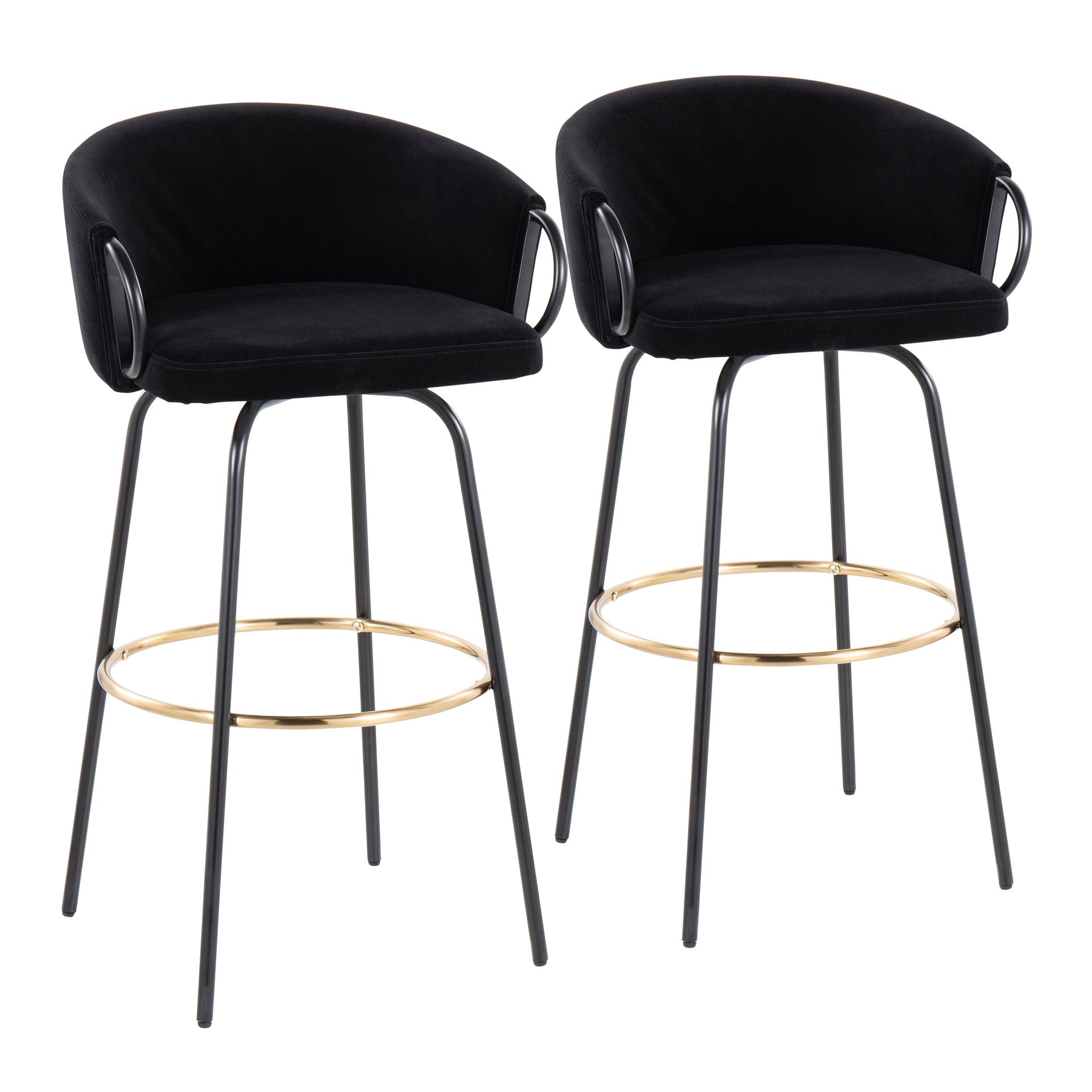 Claire Contemporary/Glam Barstool in Black Metal and Black Velvet with Gold Metal Footrest by LumiSource - Set of 2