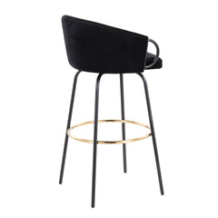 Claire Contemporary/Glam Barstool in Black Metal and Black Velvet with Gold Metal Footrest by LumiSource - Set of 2
