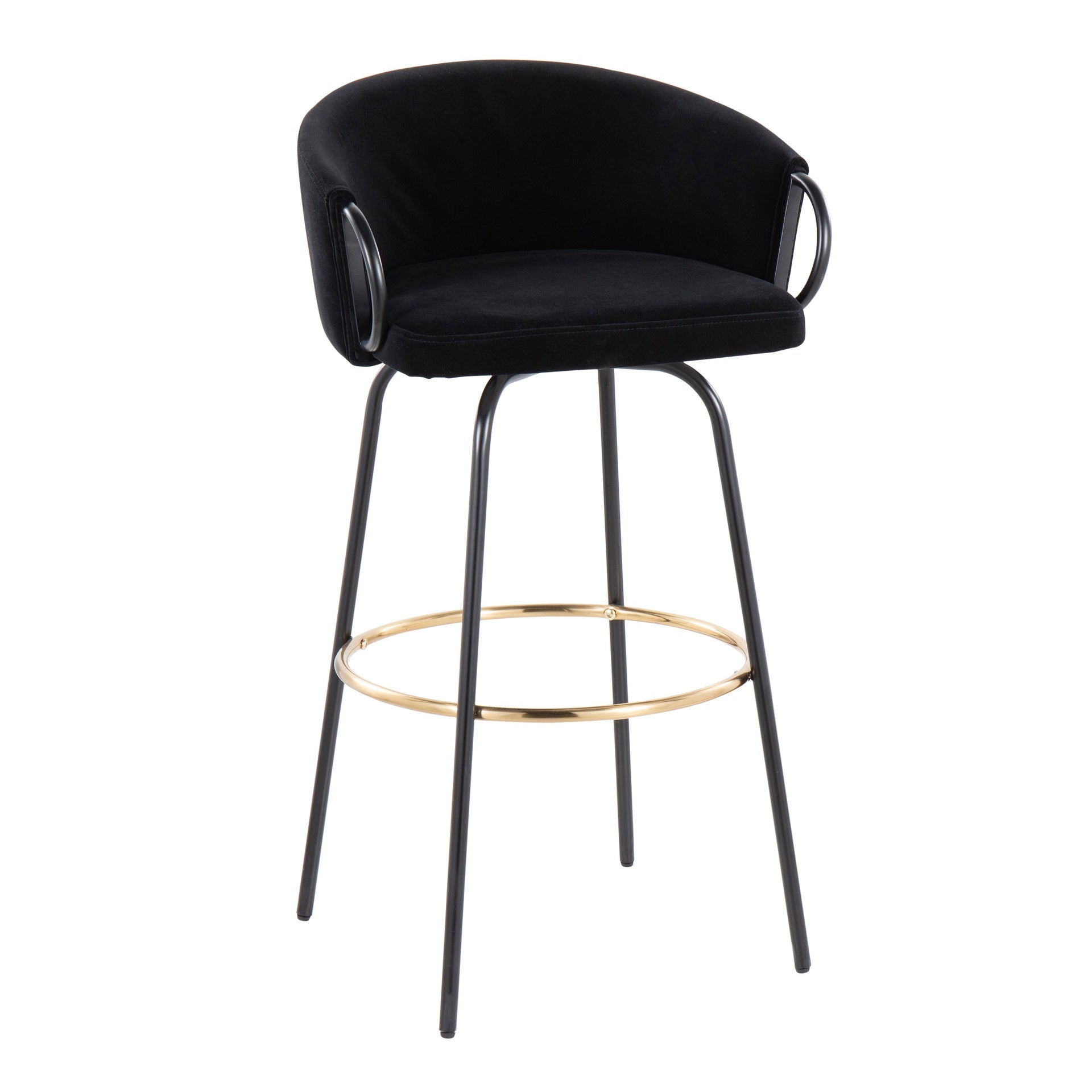 Claire Contemporary/Glam Barstool in Black Metal and Black Velvet with Gold Metal Footrest by LumiSource - Set of 2