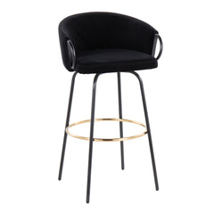 Claire Contemporary/Glam Barstool in Black Metal and Black Velvet with Gold Metal Footrest by LumiSource - Set of 2