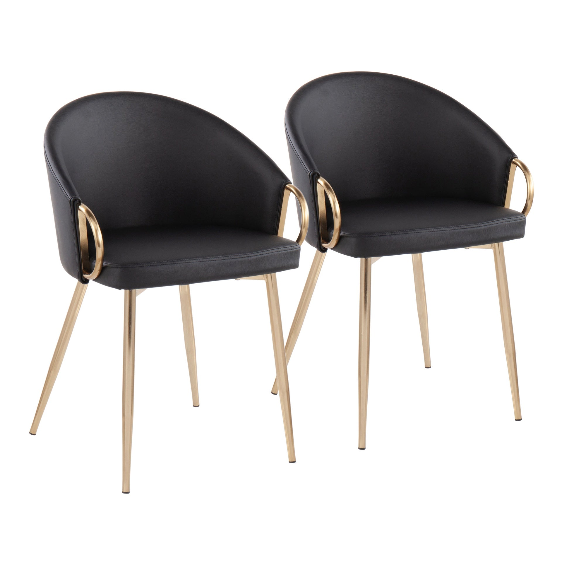 Claire Contemporary/Glam Chair in Gold Metal and Black Faux Leather by LumiSource - Set of 2