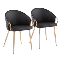 Claire Contemporary/Glam Chair in Gold Metal and Black Faux Leather by LumiSource - Set of 2