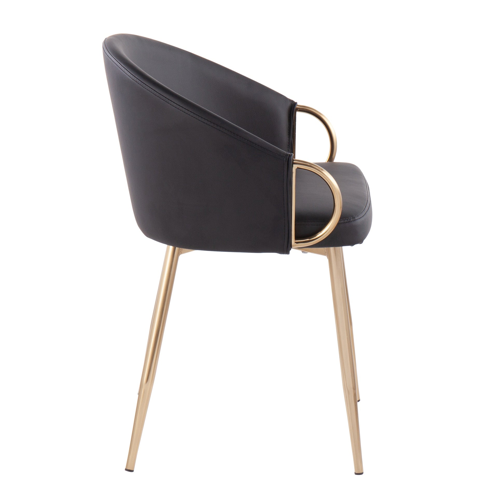 Claire Contemporary/Glam Chair in Gold Metal and Black Faux Leather by LumiSource - Set of 2