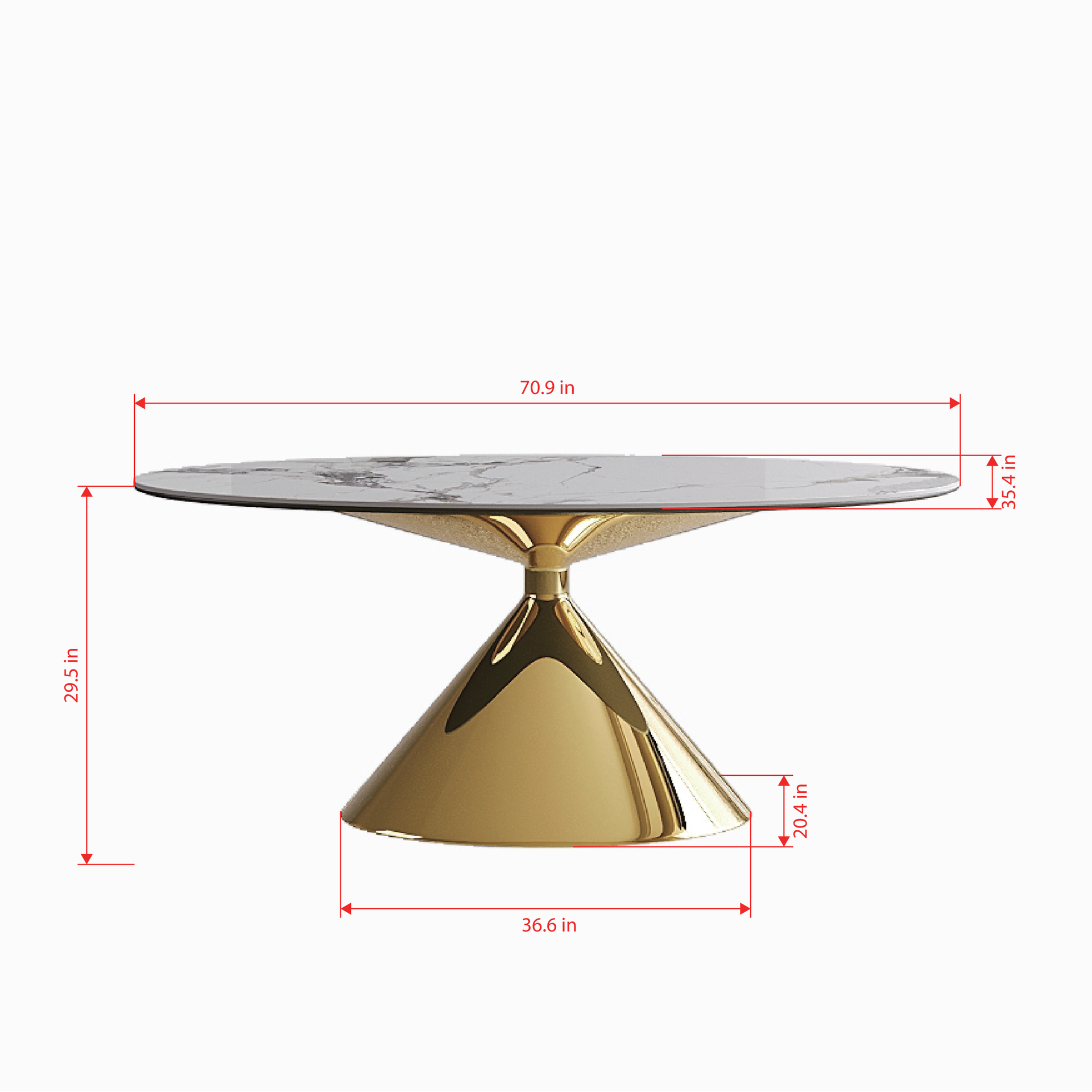 71" Modern Luxury Marble Dining Table Set for 4-6 People - Oval Kitchen Table with Gold Stainless Steel Base  - Elegant Contemporary Dining Room Furniture-Only table