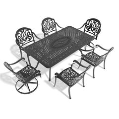 7-Piece All-Weather Cast Aluminum Dining Set, Include 2 Swivel Chairs,4 Dining Chairs and Rectangular Table With Black Frame(same sku:W1710S00369)
