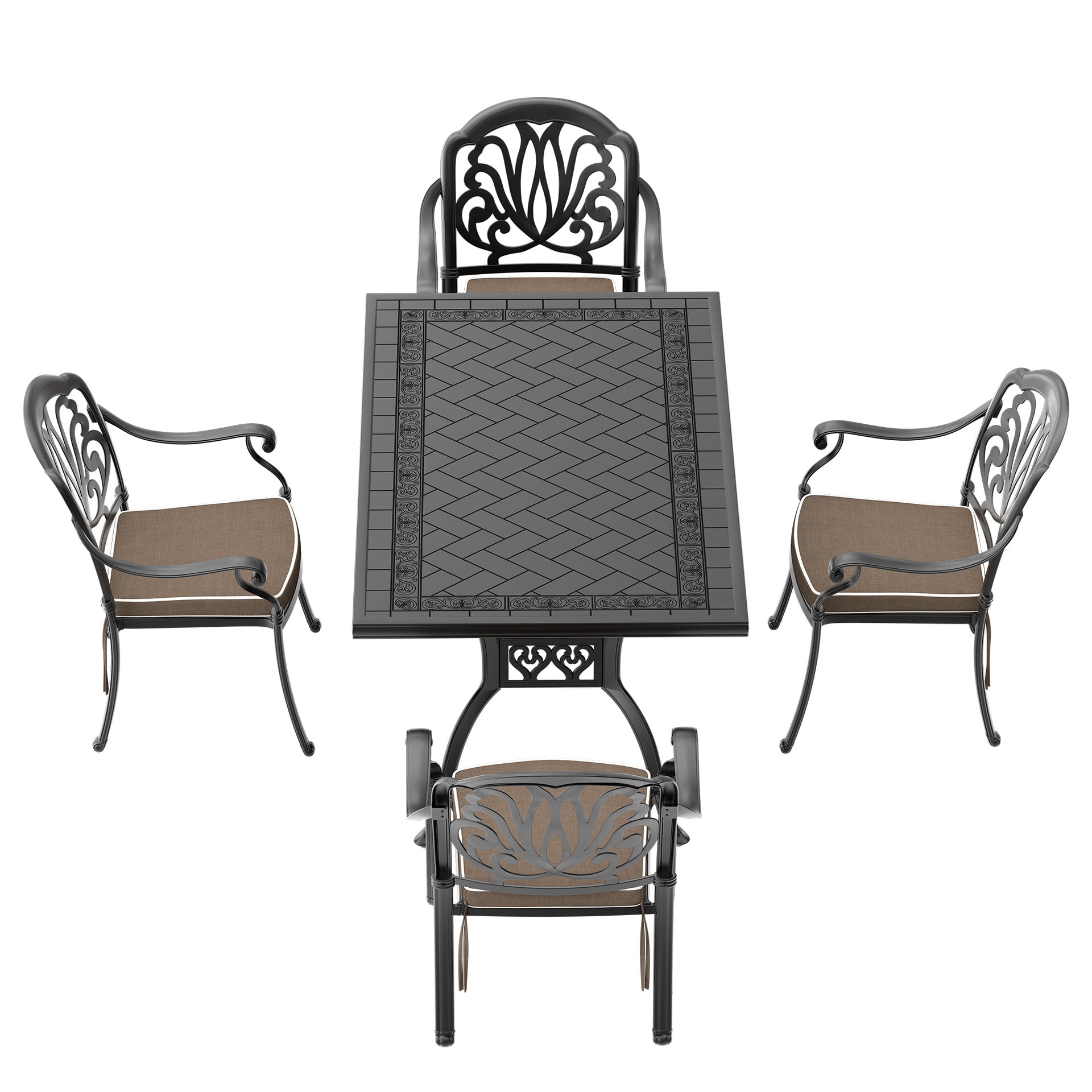 5-Piece Set Of Cast Aluminum Patio Furniture With Brown Cushions(same sku:W1710S00079)